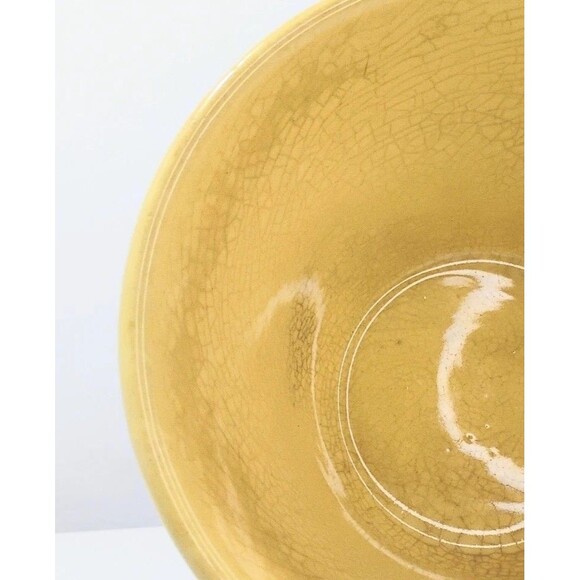 Antique Yellow Ware Stoneware 7” Mixing Bowl with Ridges & Banded Stripes USA - Picture 5 of 9
